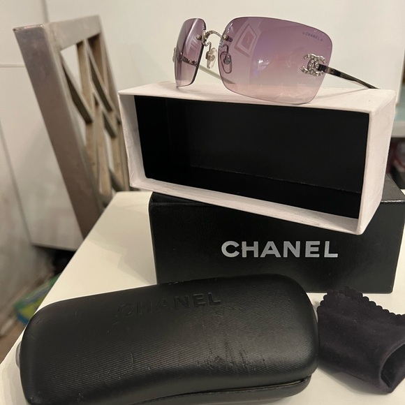 MINT CHANEL 4017 D Crystal Rimless Coco CC Logo Pink Plum SUNGLASSES CASE BOX - Picture 5 of 16